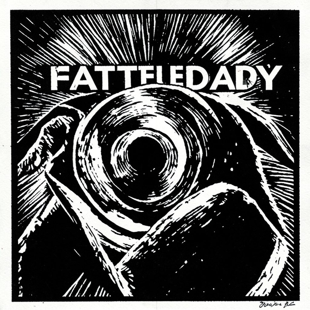 Linocut-tryck av en fettisdagsbulle, en semla, på ett fat med florsocker pudrat ovanpå i mjuka gräddvita och gyllenbruna toner.